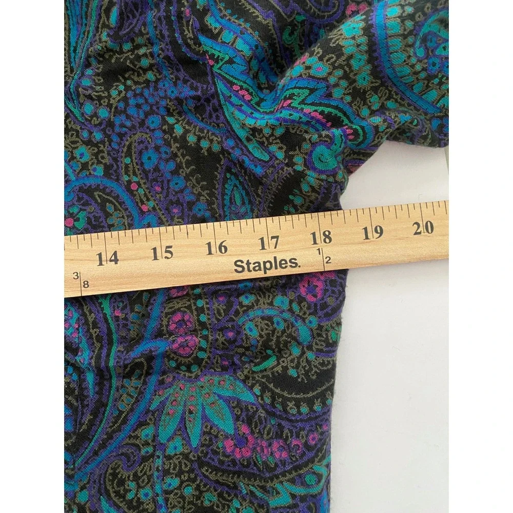 La Chemise Vintage 80s Paisley Drop Waist Midi Dress Teal Purple Magenta Size 12